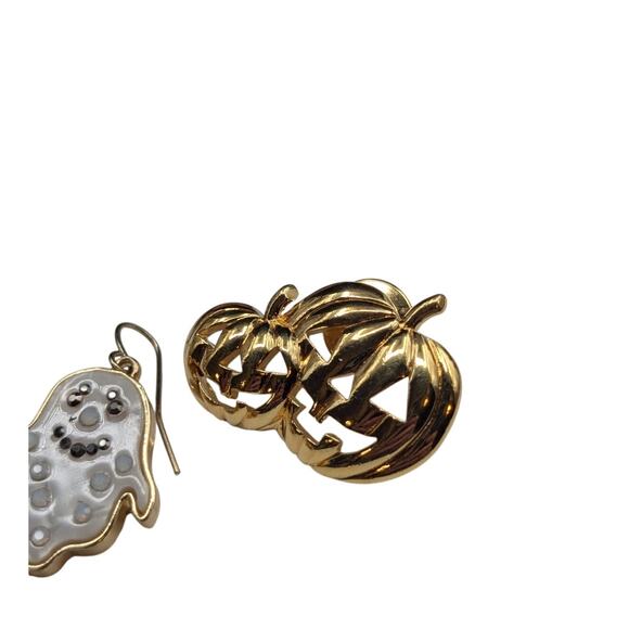Halloween Boo Black Cat Jack-o-Lantern Pins & Ghost Dangling Earrings - Picture 4 of 6